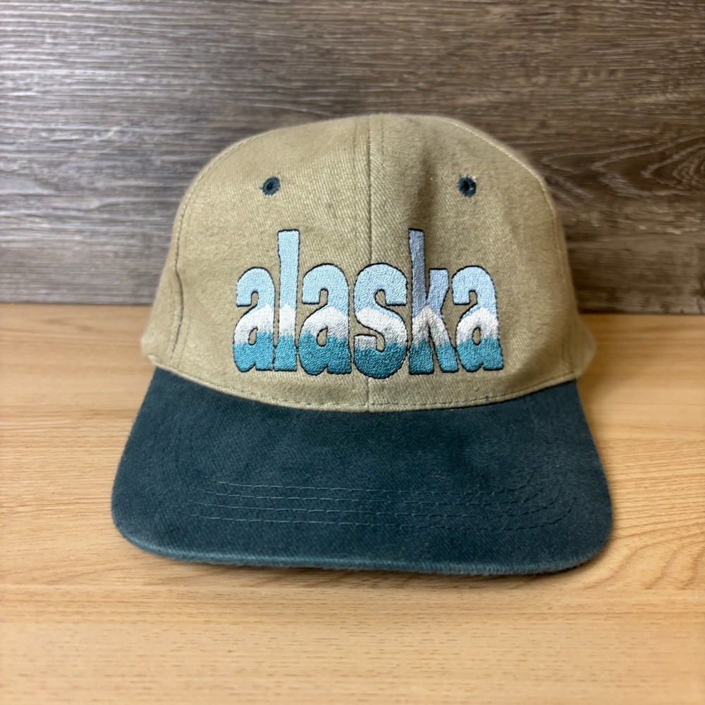 Vintage Alaska Hat Cap Strap Back Brown Embroidered Souvenir Outdoors